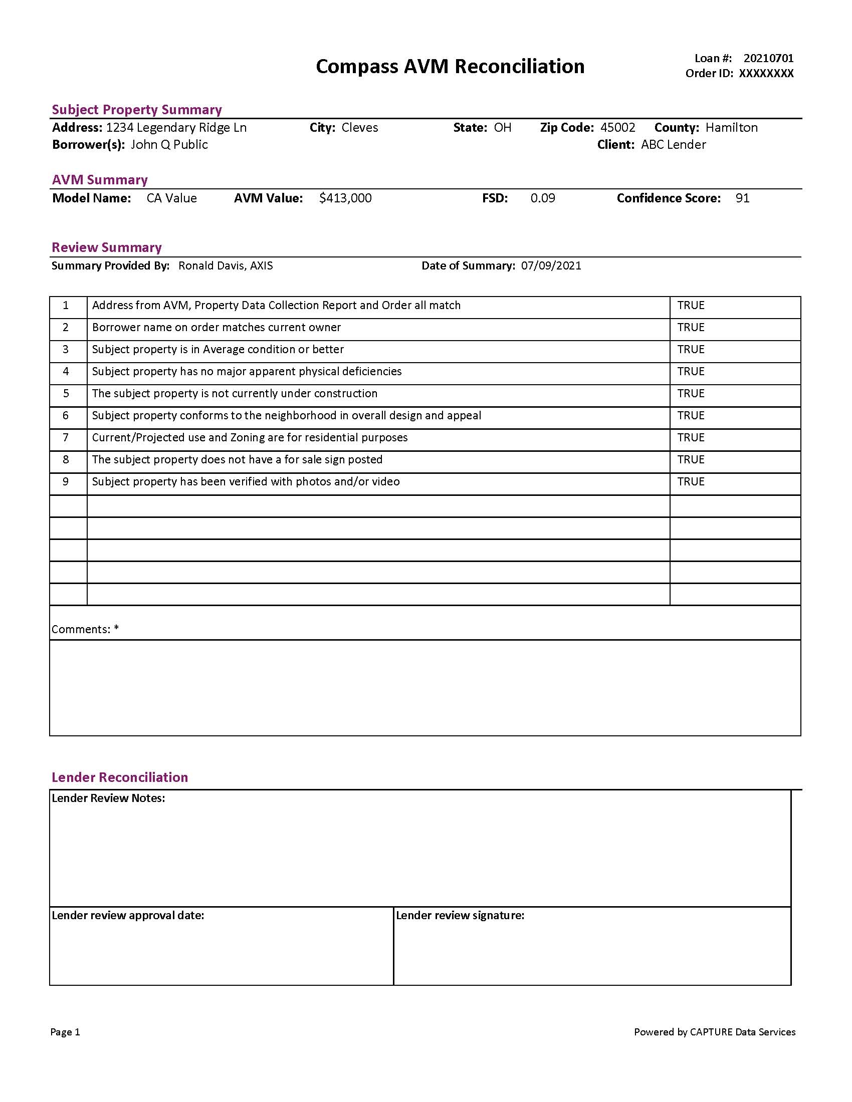 Compass AVM Reconciliation Sample 3